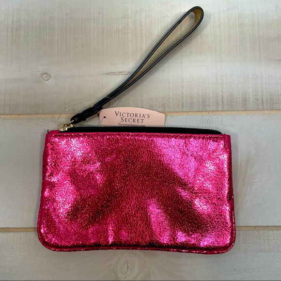 VS Pink Hot Pink Wristlet. Gold Signature - Picture 2 of 5